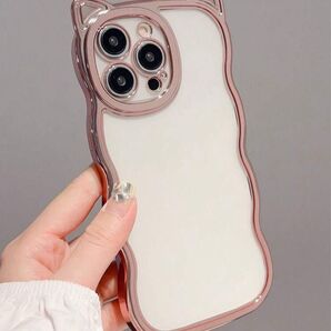 【新品未使用】iPhone15 ProMax ケース 猫耳 メタリック ソフトケース ローズゴールド スマホケース