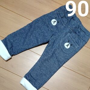 ベビー くまさん あったかスボン 90cm ブルー 裏起毛?