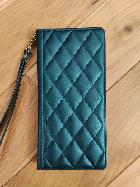 キルティング 手帳型スマホケース グリーン ストラップ付き opporeno13a