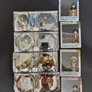 進撃の巨人 缶バッジ&カード 8点セット まとめ売り ミカサ リヴァイ アルミン エレン