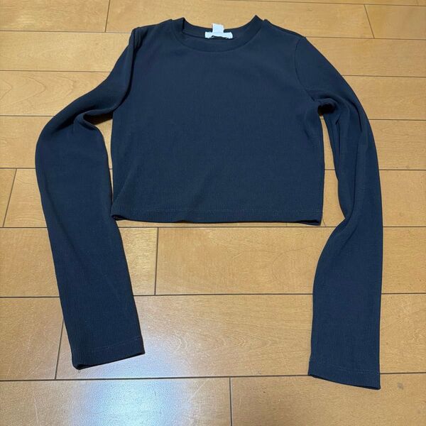 Mサイズ Forever21 クロップド丈 ミニ丈 長袖 Tシャツ カットソー グレー ダークグレー