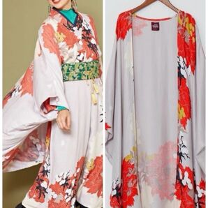 土日現在特価◆新品タグ付き【倭物やカヤ】錦秋ならいUV羽織ロングカーディガン和着物ワンピースに 花柄 オケージョンふりふに