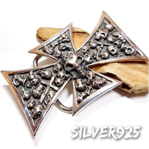 6399 SILVER925 スカルバックル シルバー925 クロス 十字架 ドクロ 髑髏 骸骨 ガイコツ ヴィンテージ 希少レア