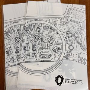 2枚セット 大阪 関西 万博 会場限定 新品 モノクロ 図面 クリアファイル 黒ミャクミャク 日本製 EXPO2025