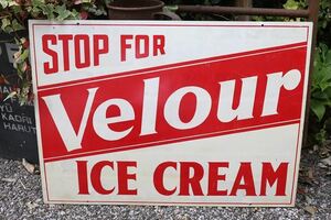 1円スタート☆☆Vintage velour ice cream sign/ヴィンテージ アイスクリーム サイン/看板/両面/ダブルサイド/アメリカ/アンティーク