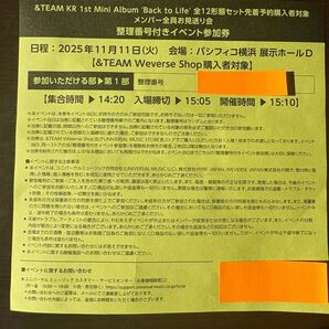 &TEAM back to life お見送り会 参加券 第1部 整理番号800番台