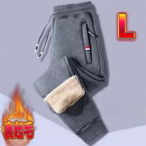 ジョガーパンツ L グレー 裏起毛 ズボン 防寒 極暖 ボア 厚手 冬