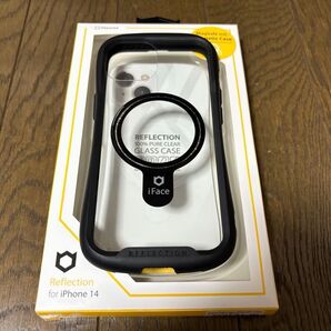 【中古品】iFace iPhone iPhone14 強化ガラスクリアケース Hamee ブラック アイフェイス MagSafe
