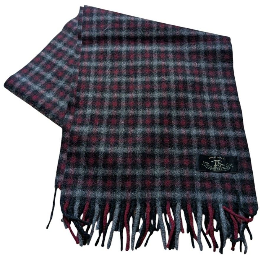 カシミヤ マフラー チェック柄 レッド グレー ブラック フリンジ