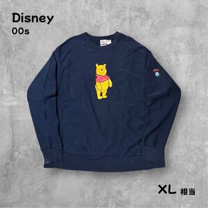 ディズニー プーさん スウェット 00s ビッグシルエット ネイビー XL相当 古着 トレーナー Disney 袖プリント 蜂蜜