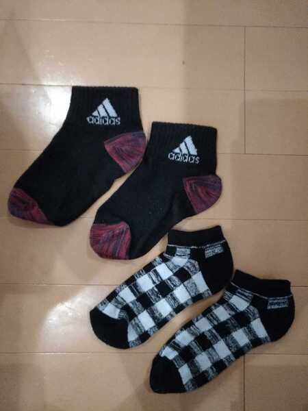 送料無料!ショートソックス2点セット/サイズ19~21センチ/adidas(アディダス)とノーブランドのもの
