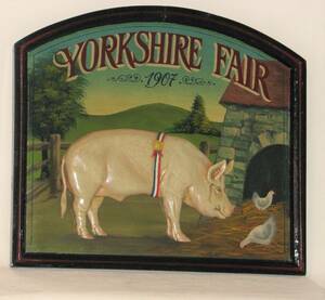 【希少】Country Corner社　アンティーク木製掛け看板 　YORKSHIRE　FAIR　１９０７