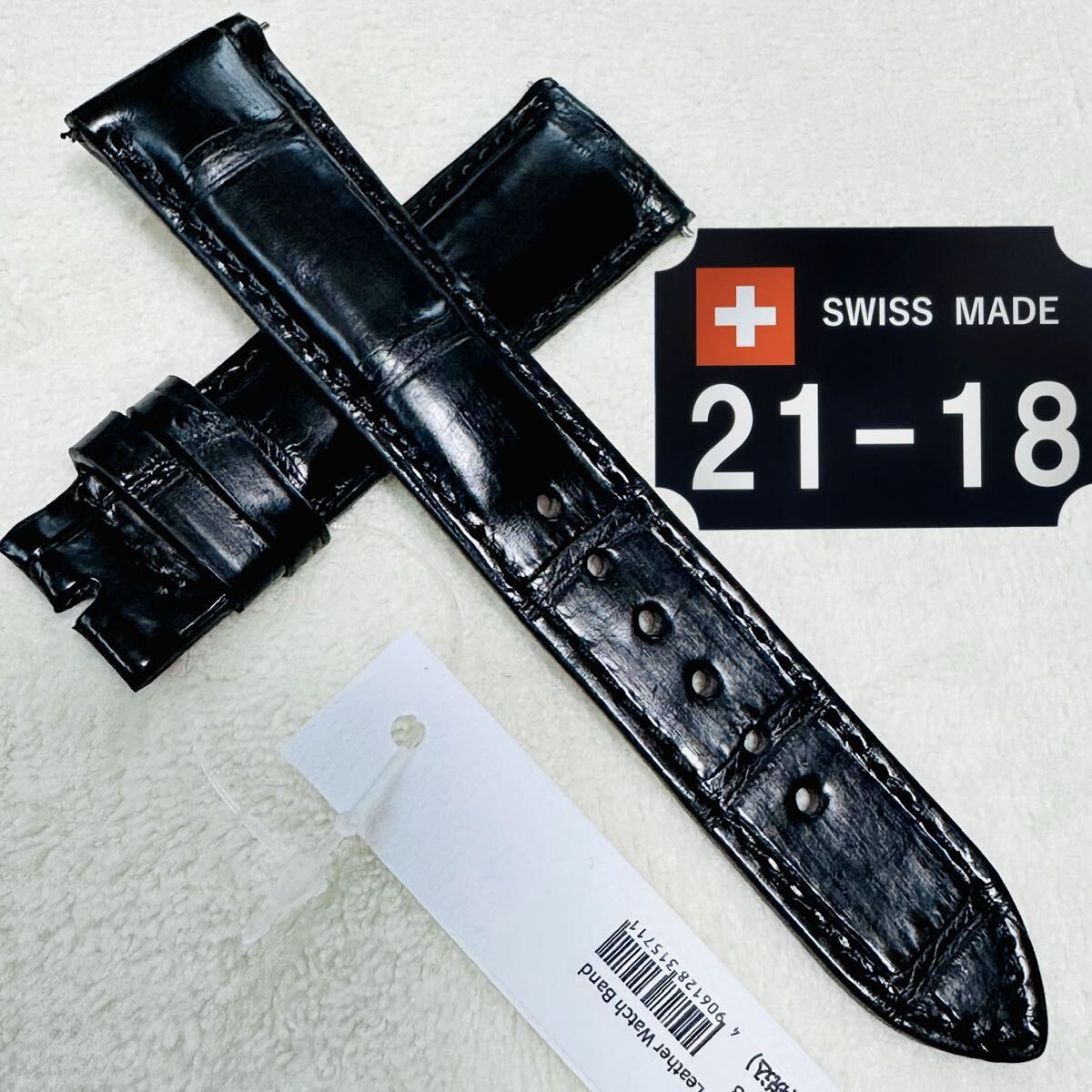 7003#21mm-18mmブラック★本物クロコダイルベルト★スイス製