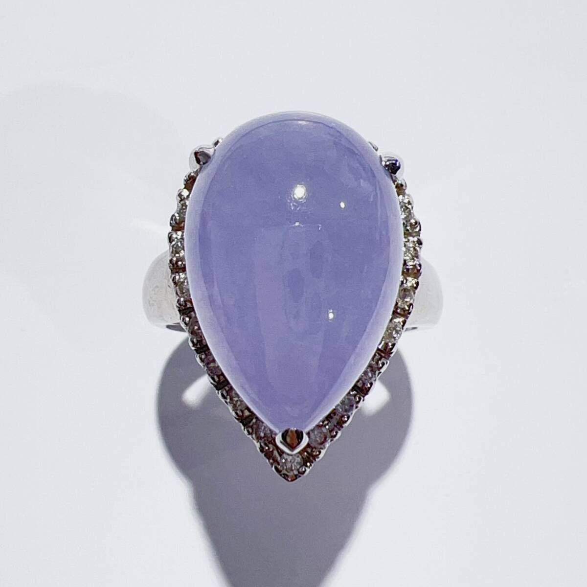 K14WG 天然 翡翠 ラベンダージェイダイト ダイヤ リング 12号 J12.