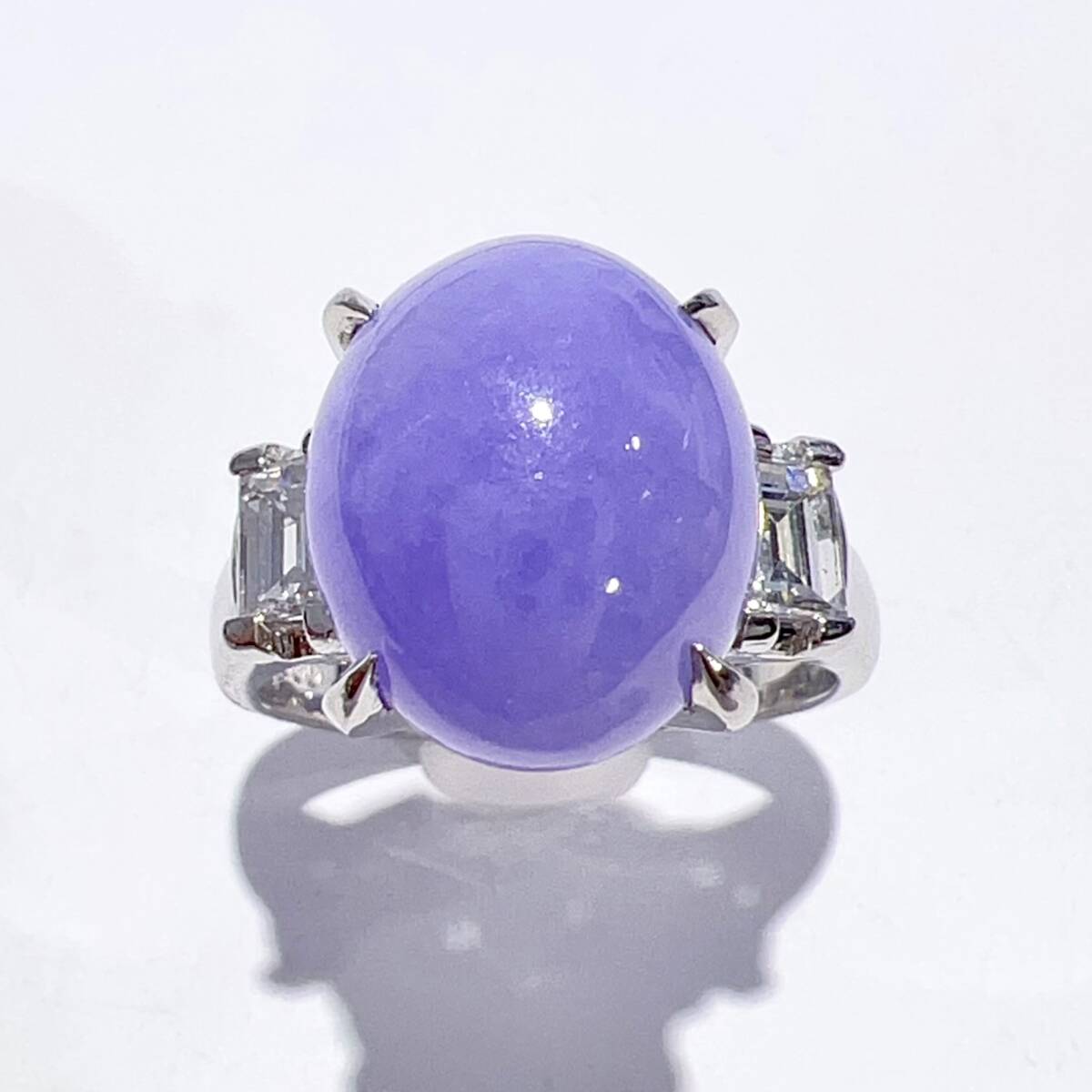 Pt900 天然 翡翠 ラベンダージェイダイト ダイヤ リング 11号 J8.0