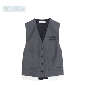 miumiu Single-breasted grisaille vest ジレ 36 グレー MAG003 国内購入 '23年製