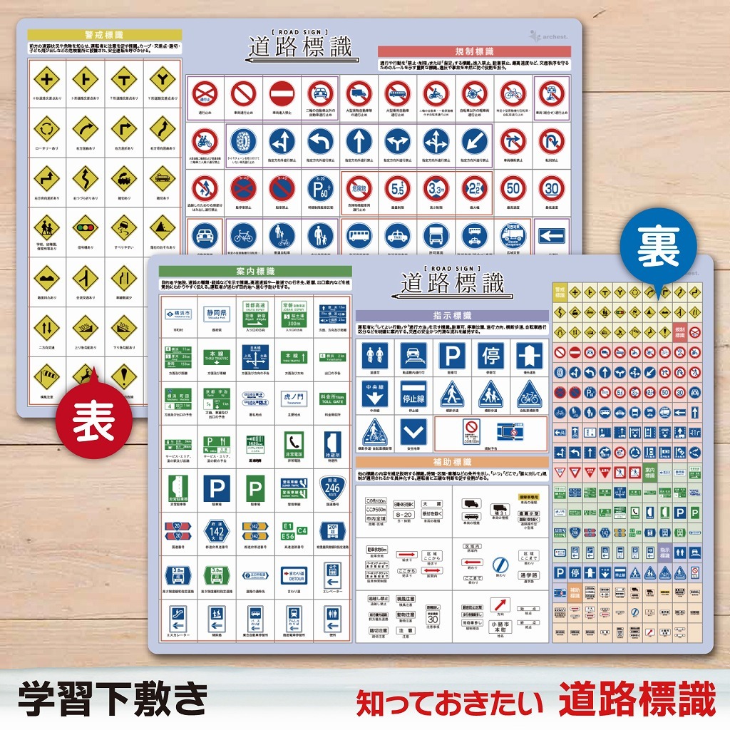 下敷き 道路標識 A4(21×29.7cm) 両面タイプ 日本の交通標識一覧 イ