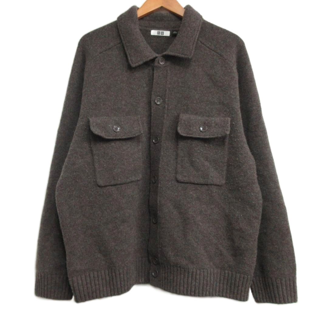  Uniqlo UNIQLO U Ram шерсть вязаный жакет свитер кардиган чай Brown XL размер мужской 