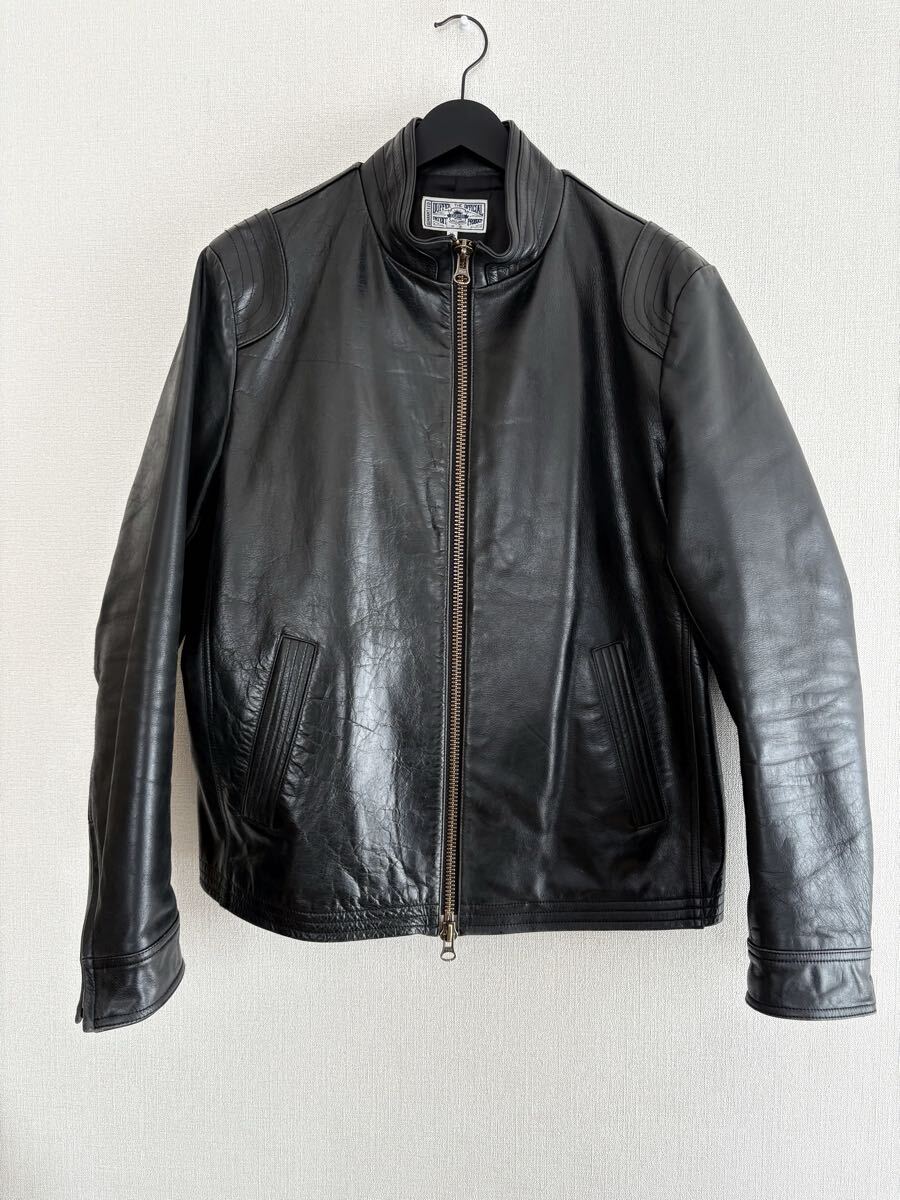 XLサイズ The DUFFER of St.GEORGE ザダファーオブセントジョージ シングルライダースジャケット ブラック 黒 バッファローレザー 牛革 