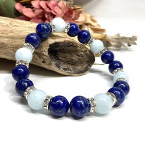 ラピスラズリ&アクアマリンパワーストーン ブレスレット 天然石ブレス (シルバー) 10mm メンズ・レディース 魔除け ☆