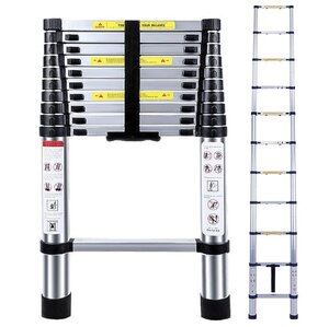 伸縮はしご 最長3.2m(10.5ft) 折り畳み伸縮梯子 多機能アルミはしご 持ち運びに便利 軽量 耐荷重150kg 室内室外両用 安全ロック スライド式