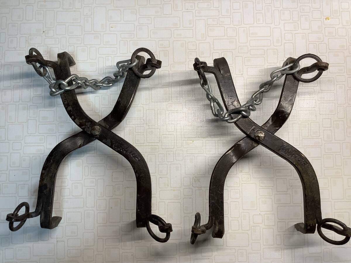 X型4本爪アイゼン 鉄製 登山用 雪道用 ストラップ付