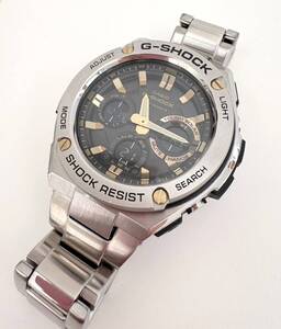 B27)100円〜美品 CASIO/カシオ G-SHOCK G-STEEL 黒/金 GST-W110D-1A9JF タフソーラー