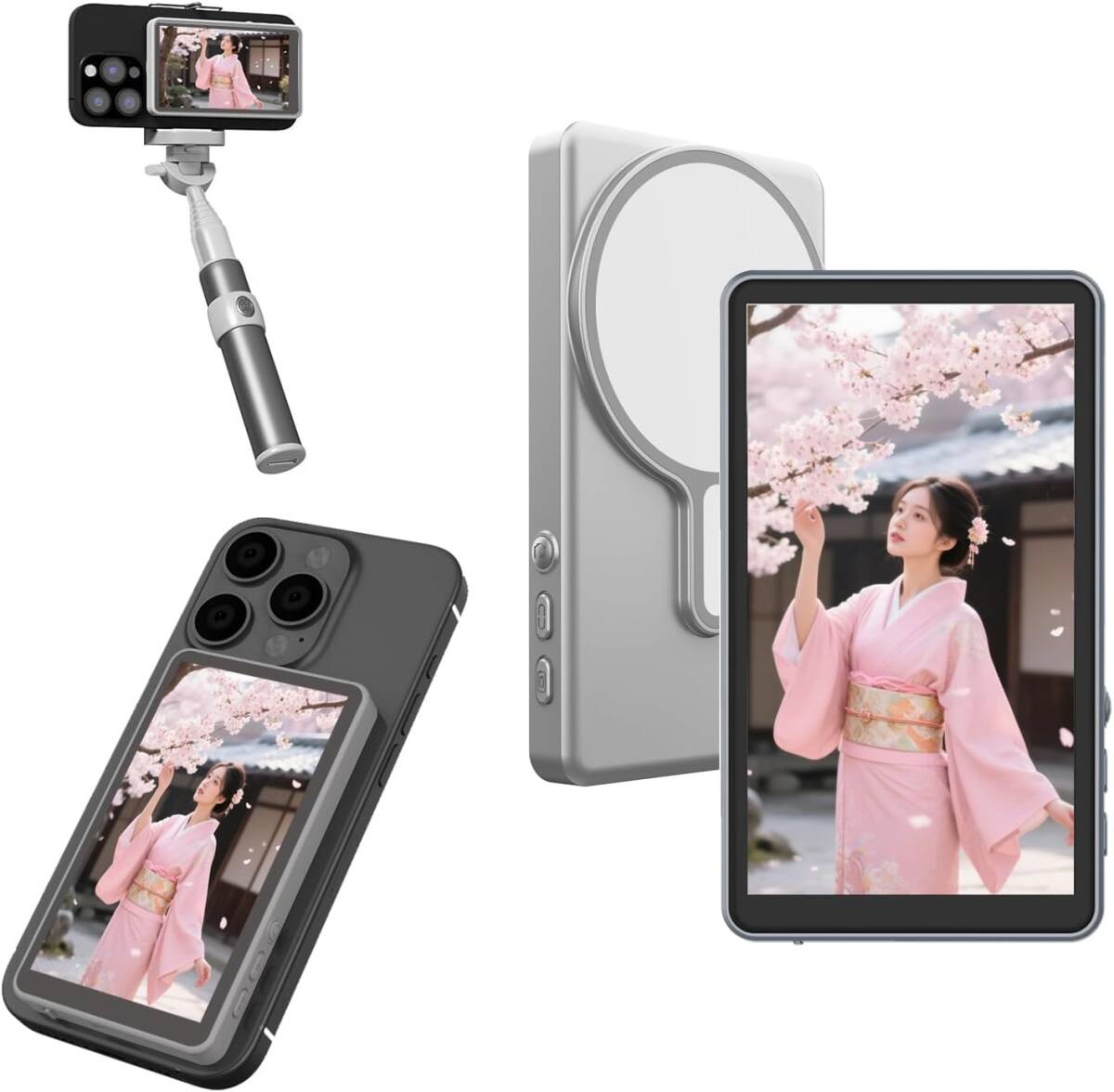 自撮りモニター 自撮りカメラ 音声あり 4K1080P スマホ用iOS/Android/MagicOS多機種対応 スピーカー付き 磁気式