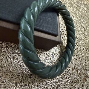 D-124 天然無処理 和田玉 青玉 バングル 58mm 天然保証