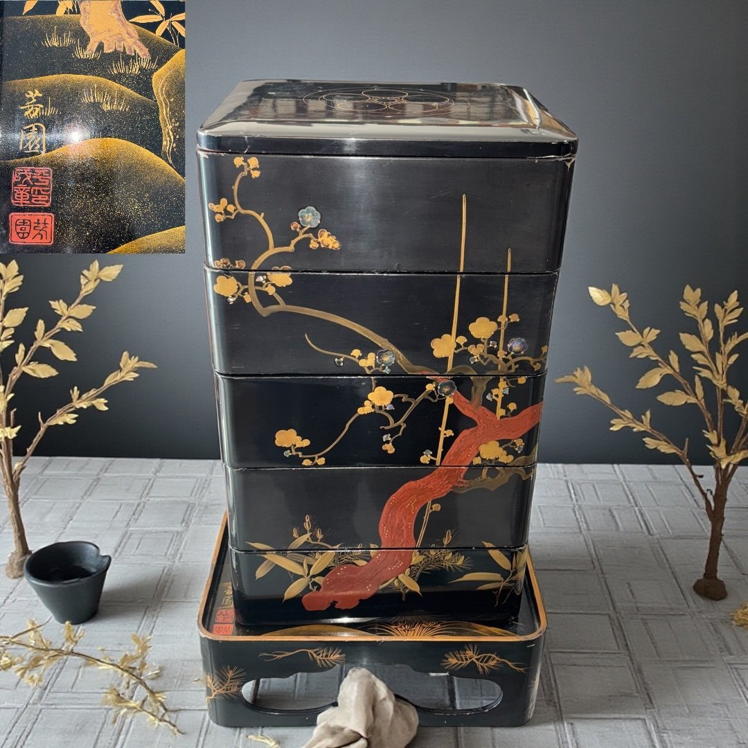 蒔絵　木製　重箱　5段　アンティーク 2025年最新】五段重箱 蒔絵 - Yahoo!オークション