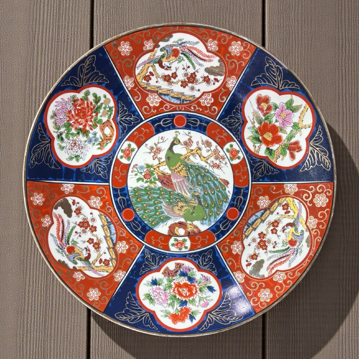 [FU10] Imari превосходящий . произведение .. слива . цветок документ map . тарелка большая тарелка круг тарелка брать . тарелка украшение тарелка японская посуда керамика антиквариат товар античный 