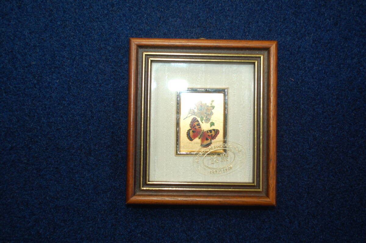 ミニチュア絵額　GOLD LEAF 23kt　蝶と花