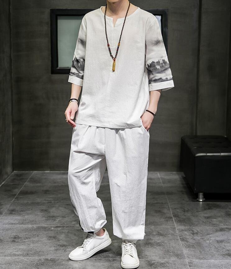 ジャージメンズ 綿麻上下セット スウェット トレーナー セットアップ 涼しい 部