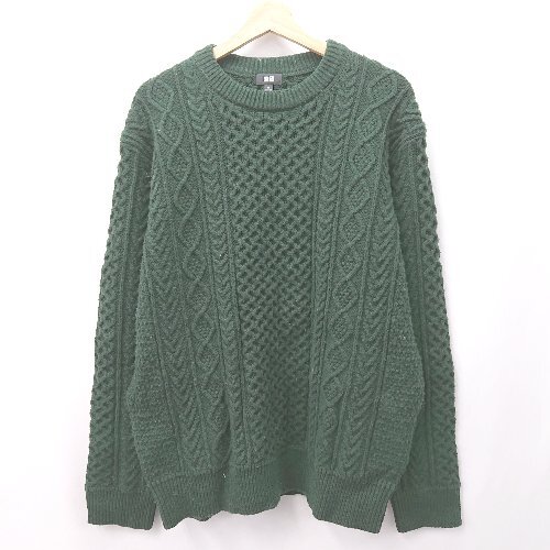 * ⊇ UNIQLO Uniqlo осень-зима casual длинный рукав кабель вязаный размер XL moss green серия мужской E