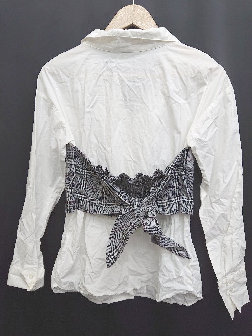 ◇ EMODA エモダ ビスチェ 切り替え 長袖 シャツ ブラウス サイズＦ ホワイト グレー系 レディース P_サムネイル画像2