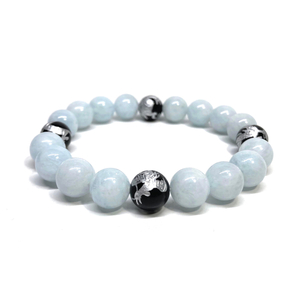 10mm 四神獣銀彫オニキス×アクアマリン パワーストーン ブレスレット天然石 運気上昇 開運 幸運 恋愛運 青龍 白虎 玄武 朱雀 ☆