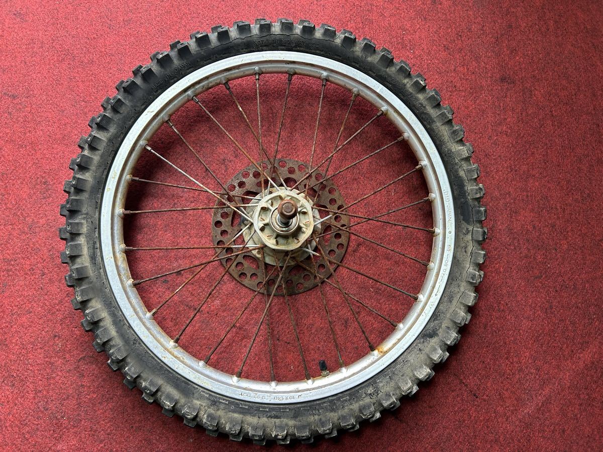  Kawasaki KX80 оригинальный переднее колесо 19 дюймовый ступица тормозной диск [ осмотр ]KX100 Kawasaki Large колесо 