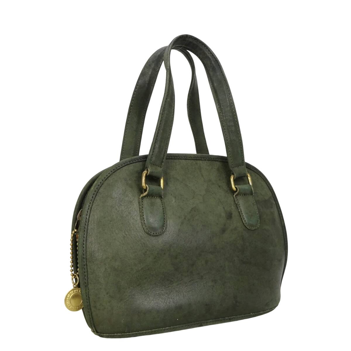 本物 ■コーチ■ヴィンテージ レザー トート グリーン ゴールド スモール トー