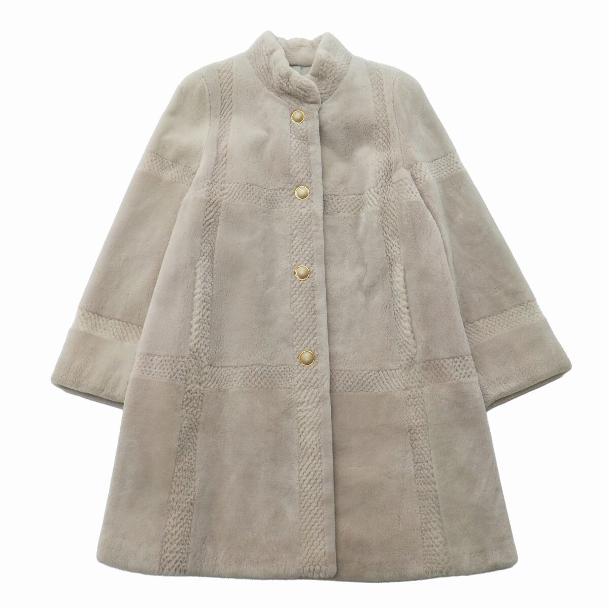 GS6000◇難あり シェアードファーコート フレアコート ミドル丈 スタンドカ