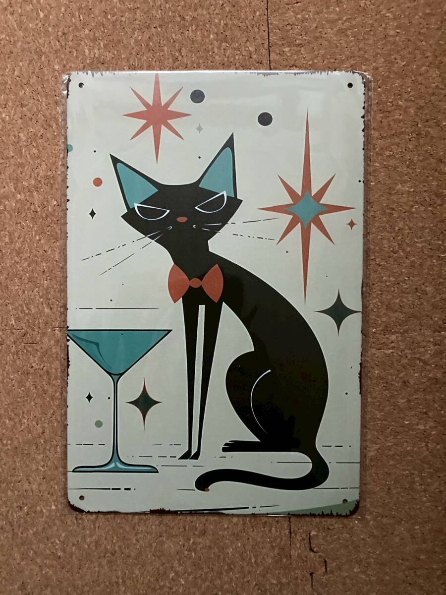  чёрный кошка ma чай ni стакан жестяная пластина табличка metal автограф plate american смешанные товары wall декоративный элемент retro Vintage способ под старину 