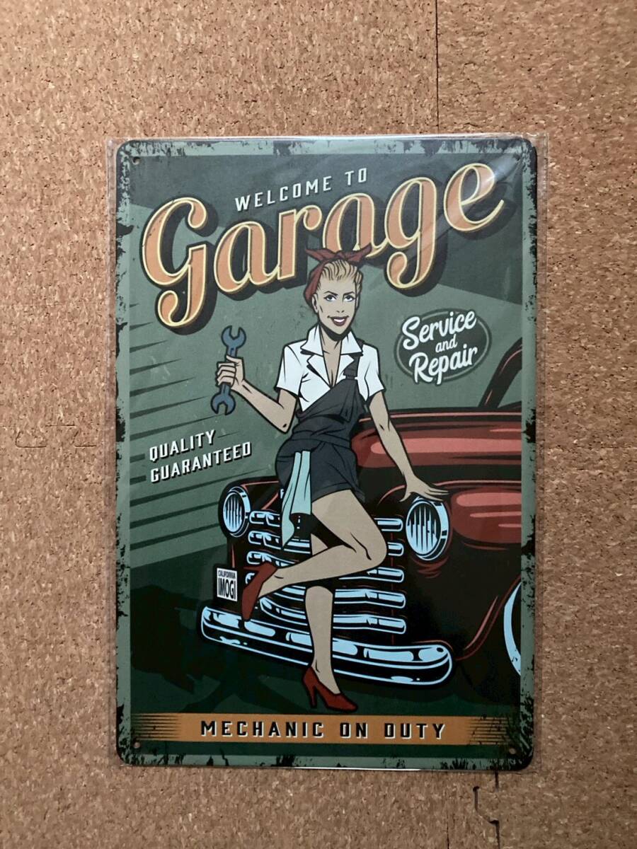  гараж булавка nap девушка машина орнамент retro Vintage жестяная пластина табличка metal автограф plate american смешанные товары wall декоративный элемент 