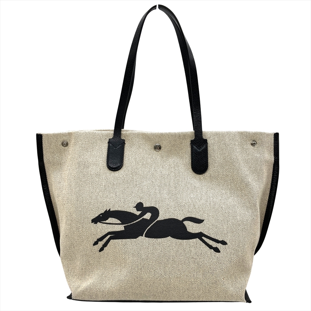 ロンシャン Longchamp エッセンシャルL トートバッグ キャンバス レザー ベージュ シルバー金具 エクリュ レディース_サムネイル画像3