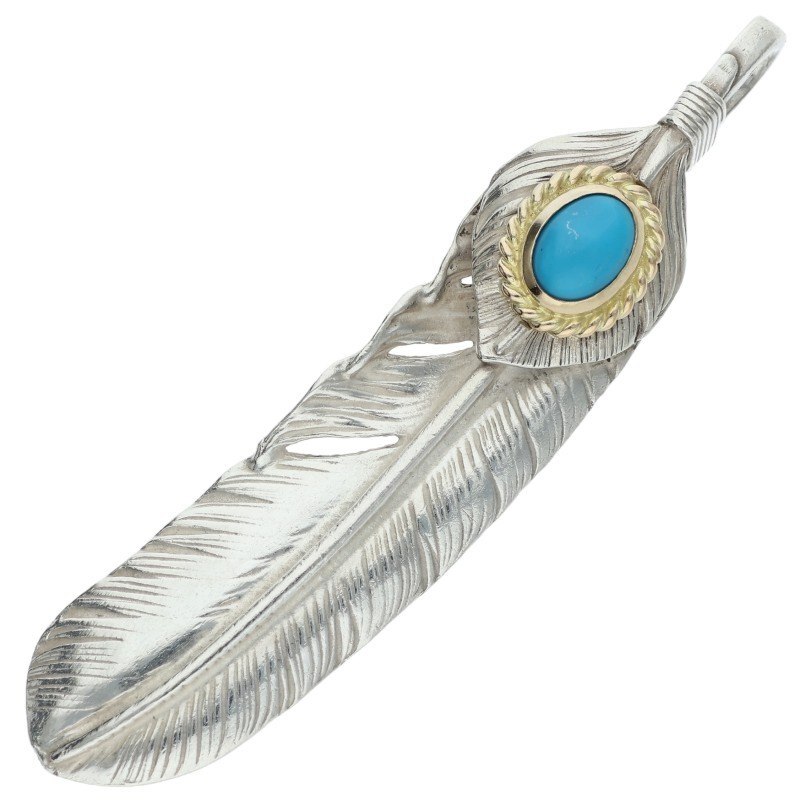 ゴローズ サイズ:特大 オールド上銀金縄ターコイズ特大フェザー 右向き ネックレ