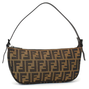 1円◎新品同様 FENDI フェンディ ハンドバッグ ワンショルダー ズッカ柄 キャンバス レザー カーキ◎E.Cer.pS-06