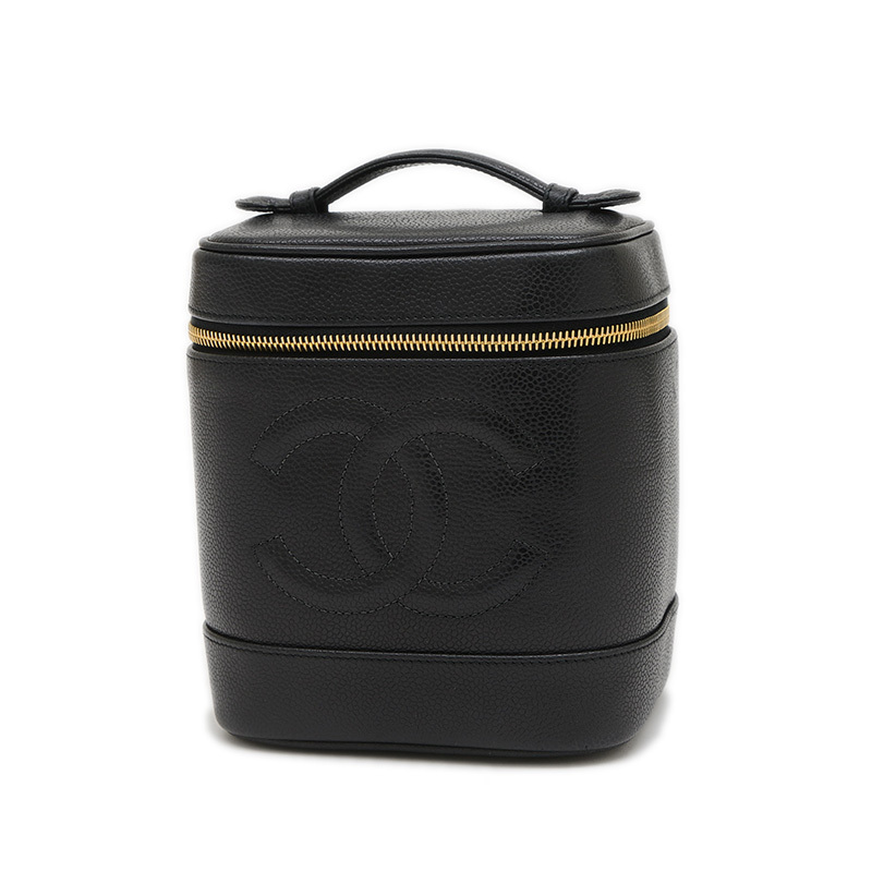 シャネル ココマーク 縦型バニティ ブラック キャビアスキン A01998