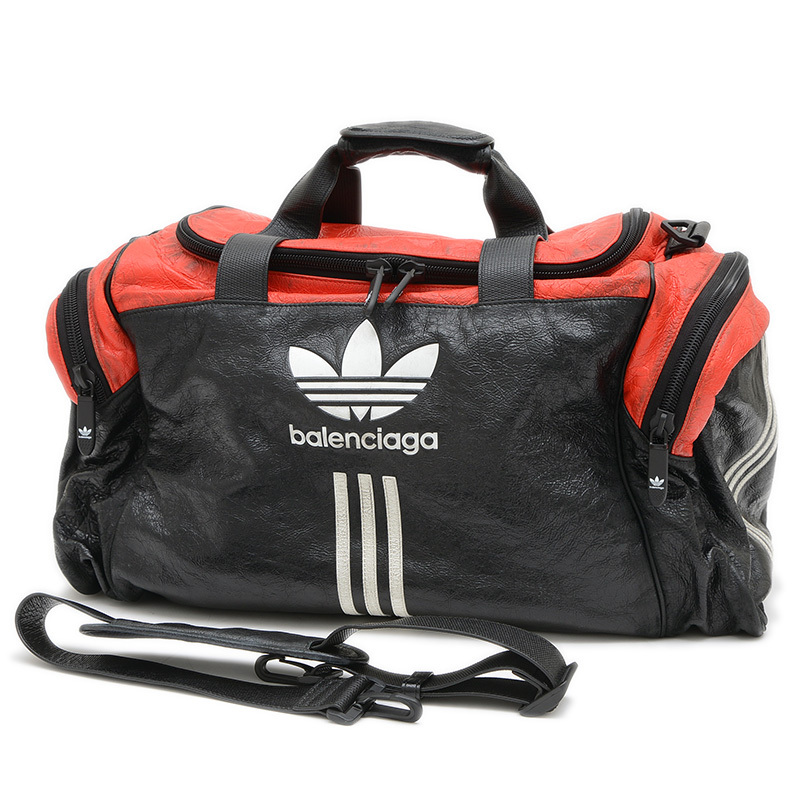 バレンシアガ トレフォイル アディダスコラボ ボストンバッグ ブラック/レッド 