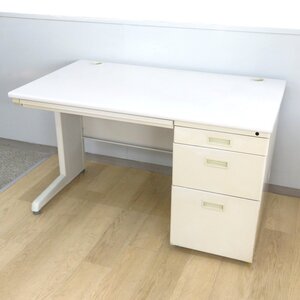 片袖デスク グレー 事務机 シンプル アジャスター 書類整理 引き出し 収納 配線口 ワーク YH19615 中古オフィス家具