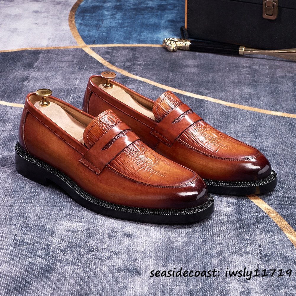 極美品★本革 ローファー スリッポン メンズシューズ 職人手作り ビジネスシュー