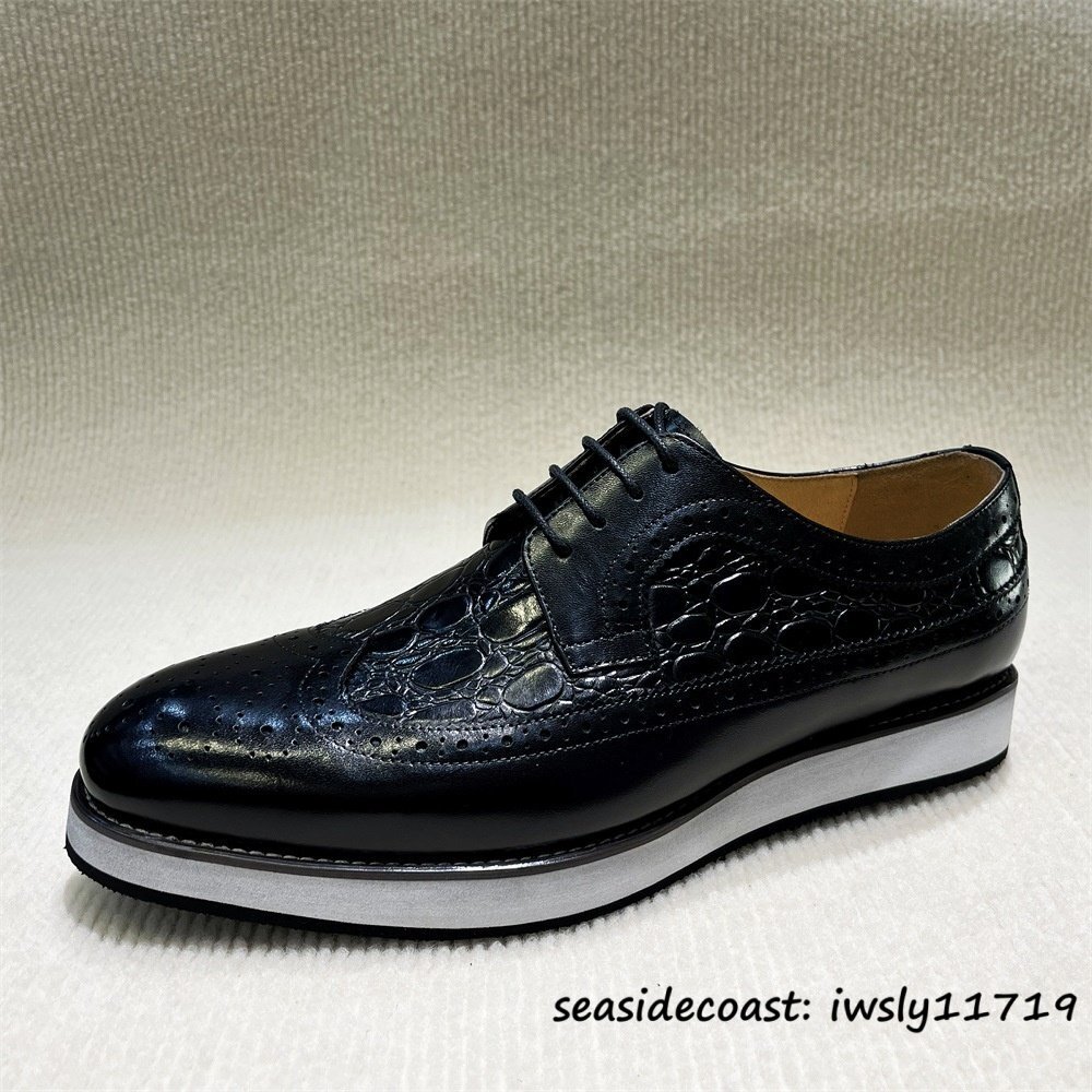 超希少★レザーシューズ メンズ 本革 ビジネスシューズ 厚底 職人手作り スリッ