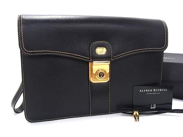 # как новый # dunhill Dunhill кожа ключ имеется клатч ручная сумочка мужской джентльмен оттенок черного × оттенок золота BS0938